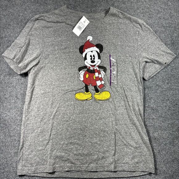Disney Men's Xxl Tshirt Mickey Santa‎ Hat Gray NWT Christmas - Picture 1 of 8